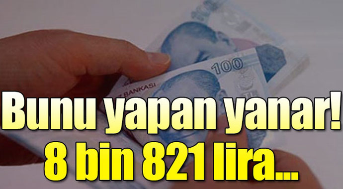 Bunu yapan yanar 8 bin 821 lira